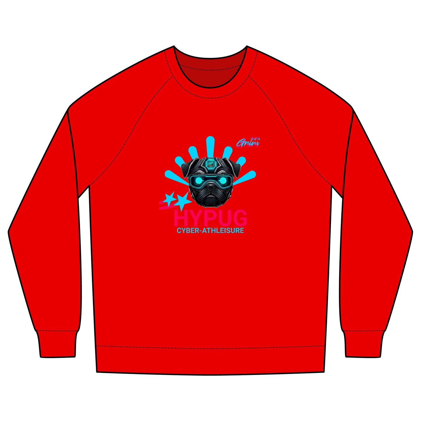 Hypug Cyber-Pug Crewneck Sweatshirt — “HYPUG” Retro Futuristic Graphic