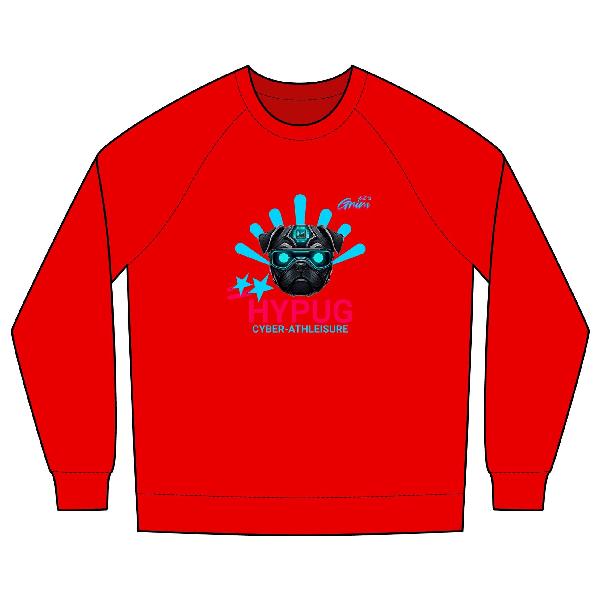 Hypug Cyber-Pug Crewneck Sweatshirt — “HYPUG” Retro Futuristic Graphic