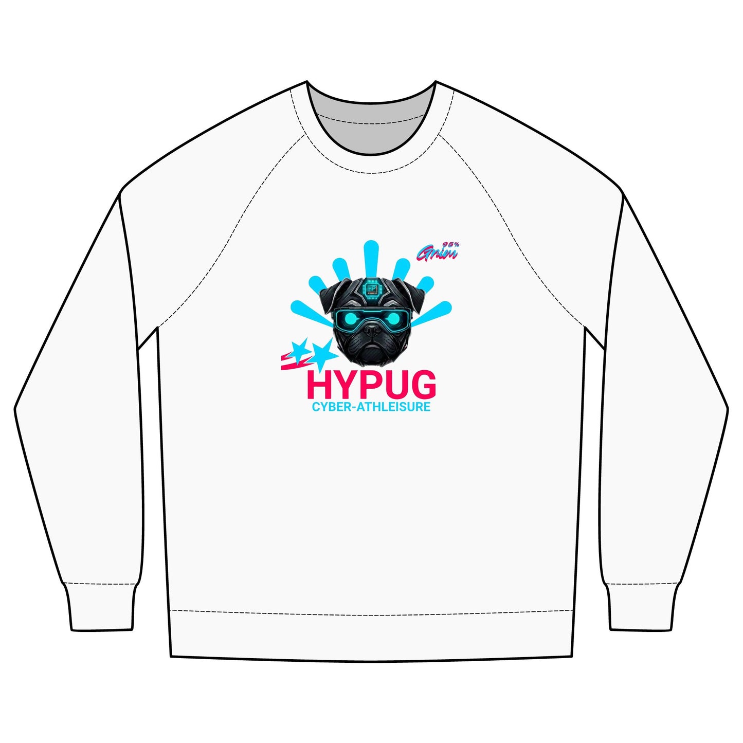 Hypug Cyber-Pug Crewneck Sweatshirt — “HYPUG” Retro Futuristic Graphic