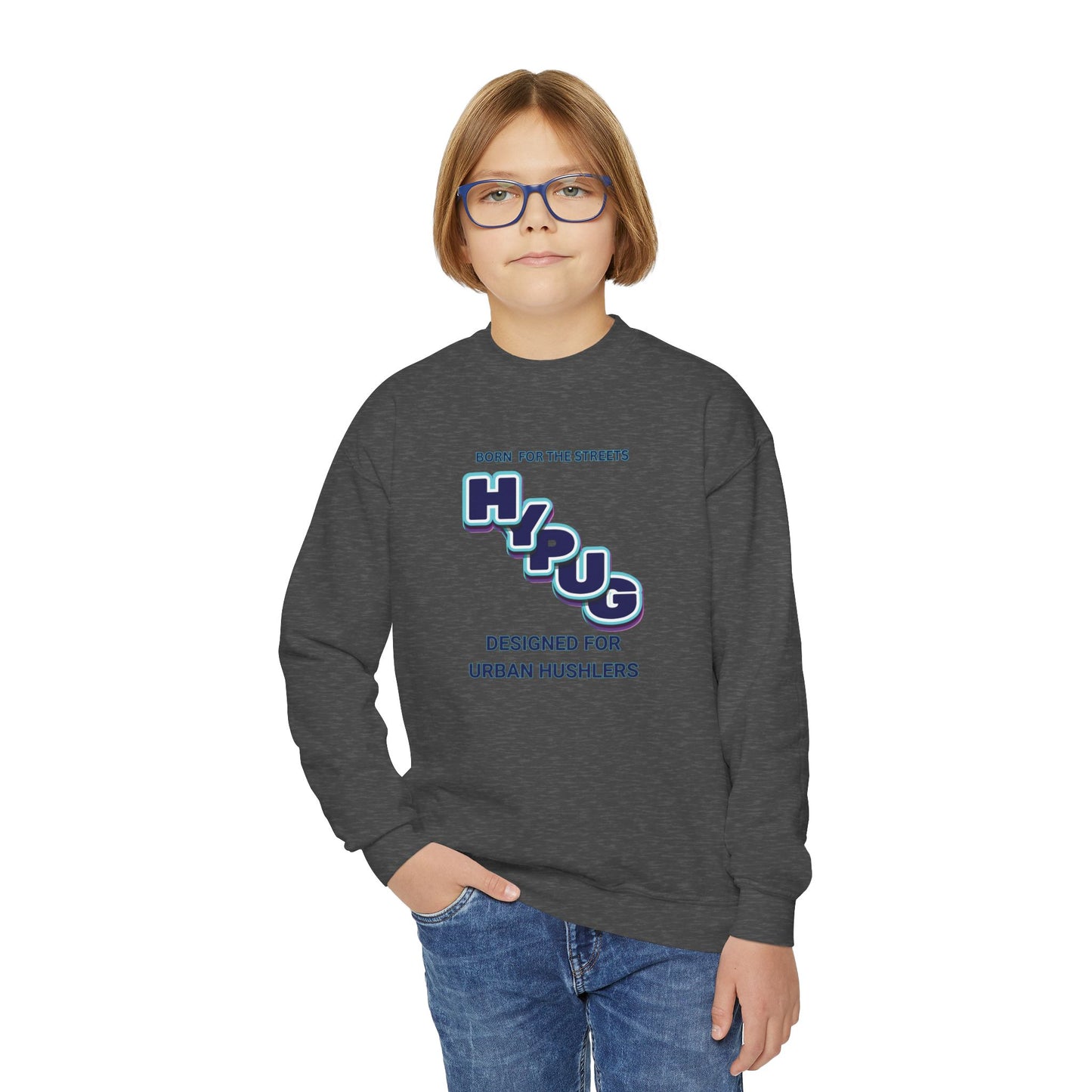 Hypug Youth Crewneck Sweatshirt — Urban Dogs "Hipus" Graphic Pullover
