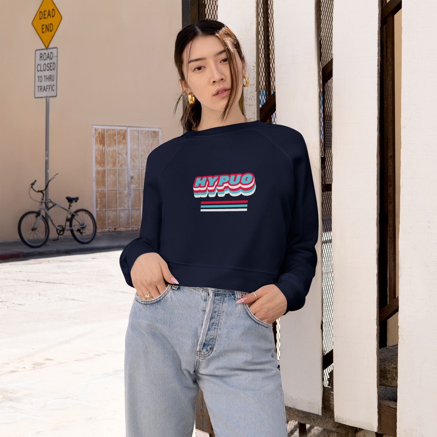 Cropped Pullover - Retro Neon 'HYPUG' Graphic Fleece