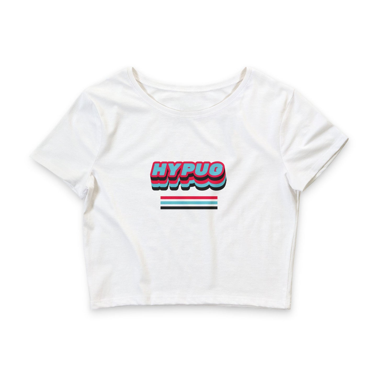 Retro 'HYPUG' Floral Stripe Crop Tee — Women's Vintage-Inspired Graphic Top