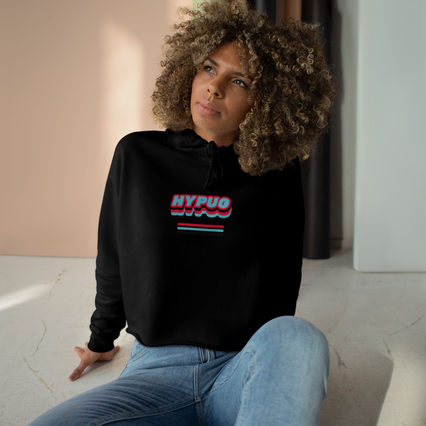 Cropped Hoodie — Retro 'HYPUG' Chest Logo & Paw Print Back Graphic