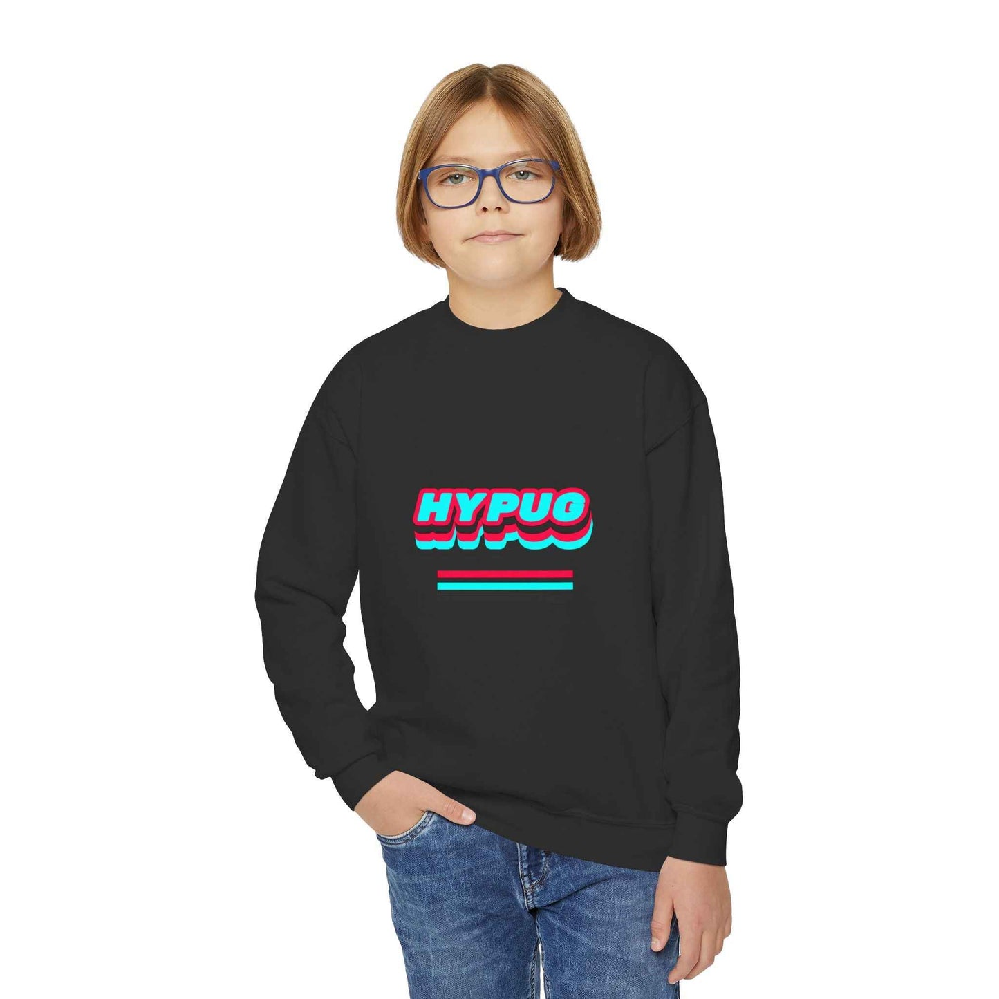 Hypug Youth Crewneck Sweatshirt — Retro "HYPUO" Graphic with Paw Print Accents