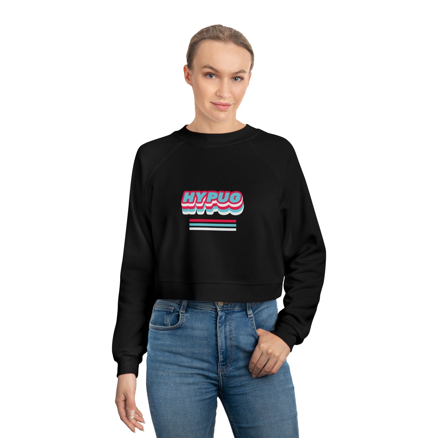 Cropped Pullover - Retro Neon 'HYPUG' Graphic Fleece