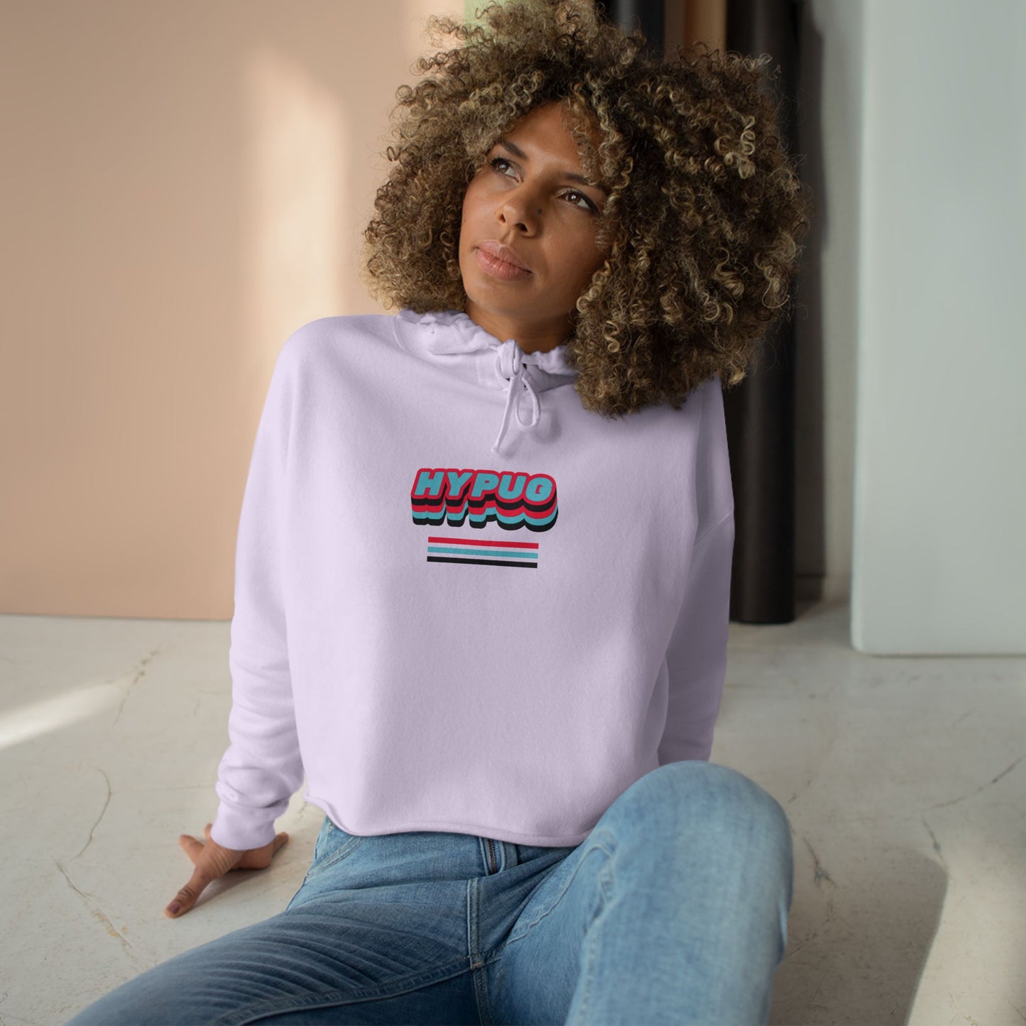 Cropped Hoodie — Retro 'HYPUG' Chest Logo & Paw Print Back Graphic